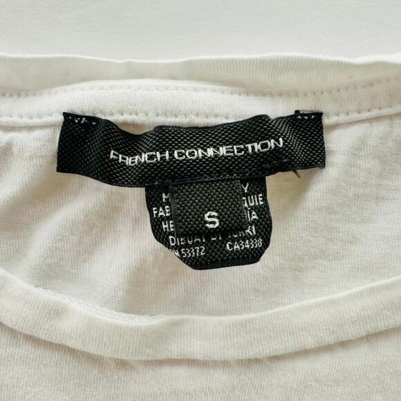 French Connection Femme Cotton Cropped T-Shirt White Size Small Crewneck Jersey - Picture 3 of 5
